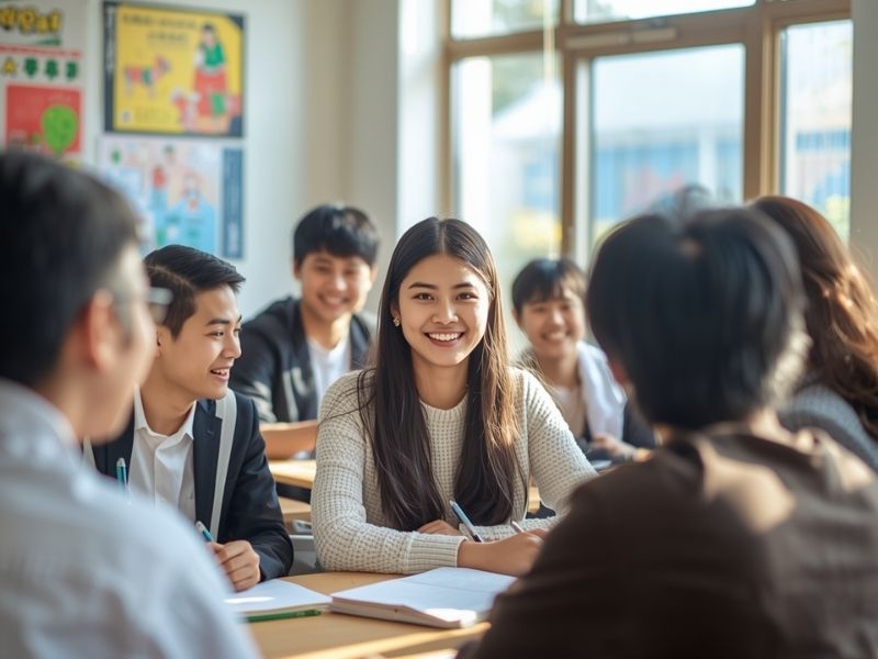 22 Years Old female Indian Student studying in Japan with Group of Japanese students