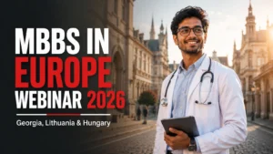 Study MBBS in Europe Webinar 2026 — free live session Georgia Lithuania Hungary for Indian students Peoples Overseas Surat